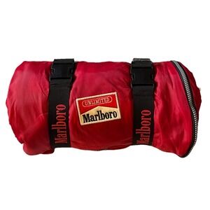 90's Marlboro Unlimited Sleeping Bag Roll Red Fleece Plus Carry Bag Unused